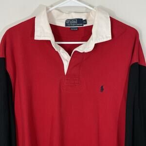 Vintage Polo Ralph Lauren Long Sleeve Rugby 6 Shirt Colorblock Mens XL Red Black